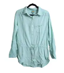 C&C California Light Green Roll Up Tab Sleeves Drawstring Waist Button Shirt M