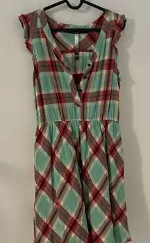 KENSIE SAGE GREEN & RED PLAID SLEEVELESS DRESS W/ RUFFLE WOMEN'S SZ M