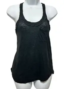 Hi-Line Women Long Linen Tank Top XS Black‎ Racerback 90s Y2K Grunge Minimalist
