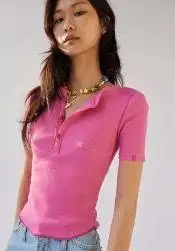 Urban Outfitters BDG Pink Ribbed Harvey Henley Tee