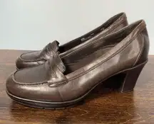 Clarks  Bendable Women's Leather Penny Loafer Shoes Slip On Heeled Brown US 8.5M