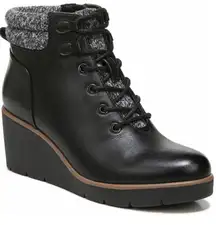 SOUL‎ Naturalizer Atlas Black Leather Wedge Ankle Boot Bootie Lace Up Size 8 New