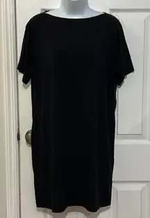 Eileen Fisher Shift T Shirt Dress Oversized Stretch Short Sleeve Black L