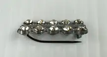 Vintage Small Brooch Bar Set Silver Tone Clear Rhinestones Double Row Costume