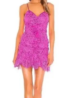 NBD X Revolve Marvin Hot Pink Fuchsia Lace Ruffled Mini Dress XSmall