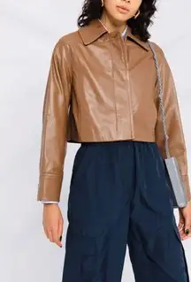 Vince 100% lambskin cropped leather long sleeve jacket