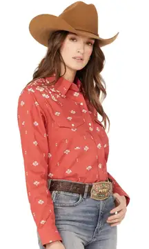 WRANGLER Retro Women’s Coral and White Snap front western shirt XL