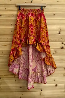 Nightcap Clothing XS Red Orange Bohemian Ruffle Hi Low Linen Blend Skirt