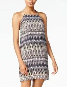 Kensie Halter Shift Dress Sundress Back Detail Abstract Striped Lined Blue M NWT