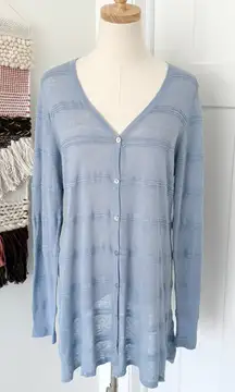 Soft Surroundings Linen Button Up Cardigan Blue Sz L NWT