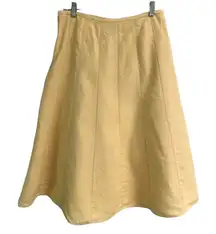 Talbots 100% pure thick Irish Linen butter yellow midi circle skirt 8P