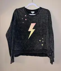 Le Lis Sweatshirt size Large Acid Wash Lightning Bolt Stars