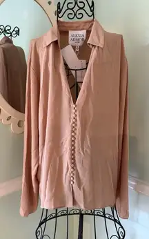 ALEXIA ADMIR NUDE LONG SLEEVE XL Top Blouse Shirt Button Front