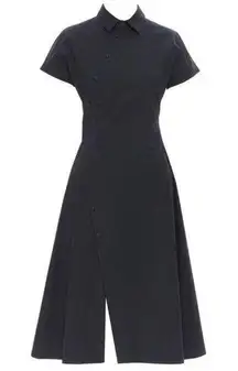 TOMAS MAIER black cotton cap sleeve asymmetric button front midi dress sz 2 M