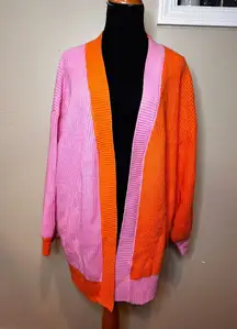 Pink and Orange Boyfriend Colorblock Cardigan Sweater Size M Y2K Preppy Summer