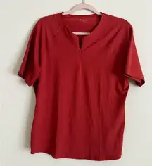 Athleta Rust Red Short Sleeve Zip Front Active Top – Size Large