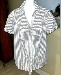 Lane Bryant Striped Button Down Short Sleeve Top Size 20