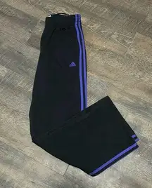 Adidas Track Pants Purple and Black Wide Leg Size small 3 striped