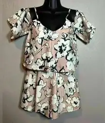 J.O.A Los Angeles Floral Romper Cold Shoulder Size XS
