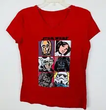 Star Wars  Comic Book Graphic T Shirt Disney Tee Red V Neck Luke Leia Darth Vader