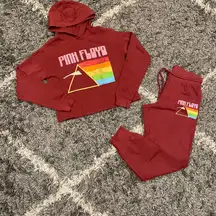 Pink Floyd Maroon Cropped Hoodie Sweatpants Sweatsuit Size XS-S