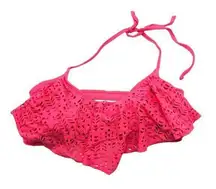 Rue 21 Bleu Bikini Top Flounce Ruffle Laser Cut Strappy Removable Cups Pink M