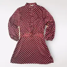 ZARA  Red Polka dot Satin Long sleeve V-Neck Mini Dress Size M