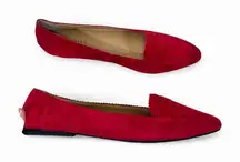 Talbots Red Suede Leather Pointed Toe Driving Flats Womens 10.5 Slip On Shoes