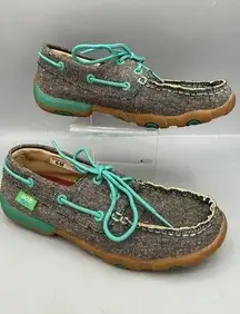 Twisted X WDM0085 Boat Shoe Women's US 6M Dust/Teal Lace Up Durable Driving Moc