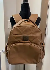 NWOT Cleverly Ellie Brown Chestnut Faux Leather Backpack Diaper Bag Large Zip