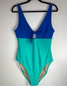 J Crew L Swim One Piece Bikini Blue Color Block V Neck