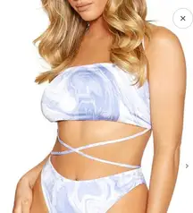 Naked Wardrobe Out of Office Bikini Top Blue Smoke EUC Backless Microbikini