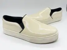 CELINE  Patent Leather Slip On Sneaker Womens Size 38 Off White Cream Rubber Sole