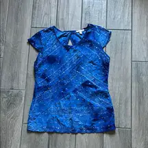 Blue Sequin Fitted Cap Sleeve Top
