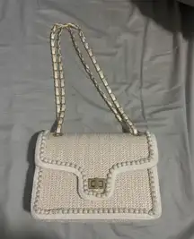 Cream Woven Bag with Pearl Accents 