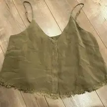 Young Fabulous & Broke Rehan Swing Linen Blend Tank Cami Top Shirt Olive Green L