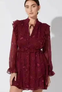 Cleobella Everly Mini Dress Botanical Floral Magenta Fairy Bohemian Boho Garden