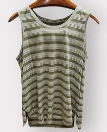 Soft Surroundings Petite Large Green Striped Isabel Pima Cotton Tank Top
