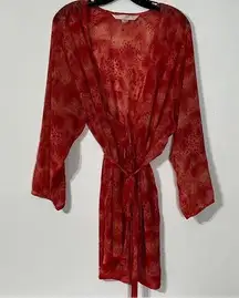 Victoria's Secret Orange & Red Patterned Sheer Robe Cover-Up Top One Size