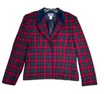 Pendleton Blazer Womens 12 Red‎ Green Tartan Plaid Wool Blend Preppy Academia