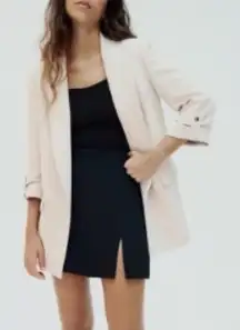 NWOT Zara Sand Open Front Blazer with Rolled-Up Sleeves. Size XS.