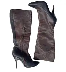 Vintage Dolce & Gabbana D&G Women's Knee High Boots Brown Black Leather Size 37