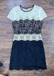 MILLY • Gabrielle Dress color block lace two tone sheath black white cocktail