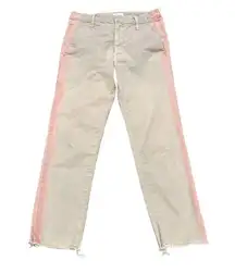 MOTHER Shaker High Rise Waist BEIGE Pink Side Stripe Prep Fray Ankle Crop Pants