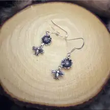 Sterling Silver Bumblebee Sunflower Earrings