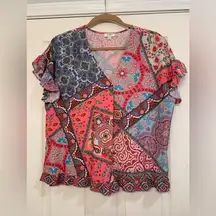 Umgee Vibrant Spring Ruffled Large Blouse.       1930