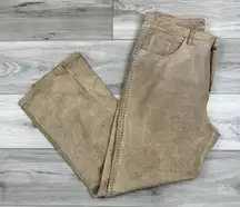 Vtg 90s Y2K Women Leather Suede Pants Braided Lace Up Cowgirl Western Sz 2 32x29