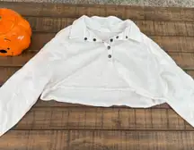 Freepeople White cropped button-up long sleeve top #croptop  Some light stains size small   white, cropped, button-up, long sleeve, lightweight, feminine, boho, casual, off-white, resort