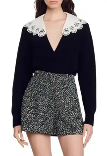 Sandro Space Tweed Wide Leg Textured Shorts Size 42