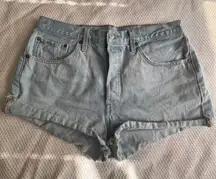 Levi 501 Denim Jean Women Shorts Sz 32 Distressed Light Wash Button Fly Cut Off